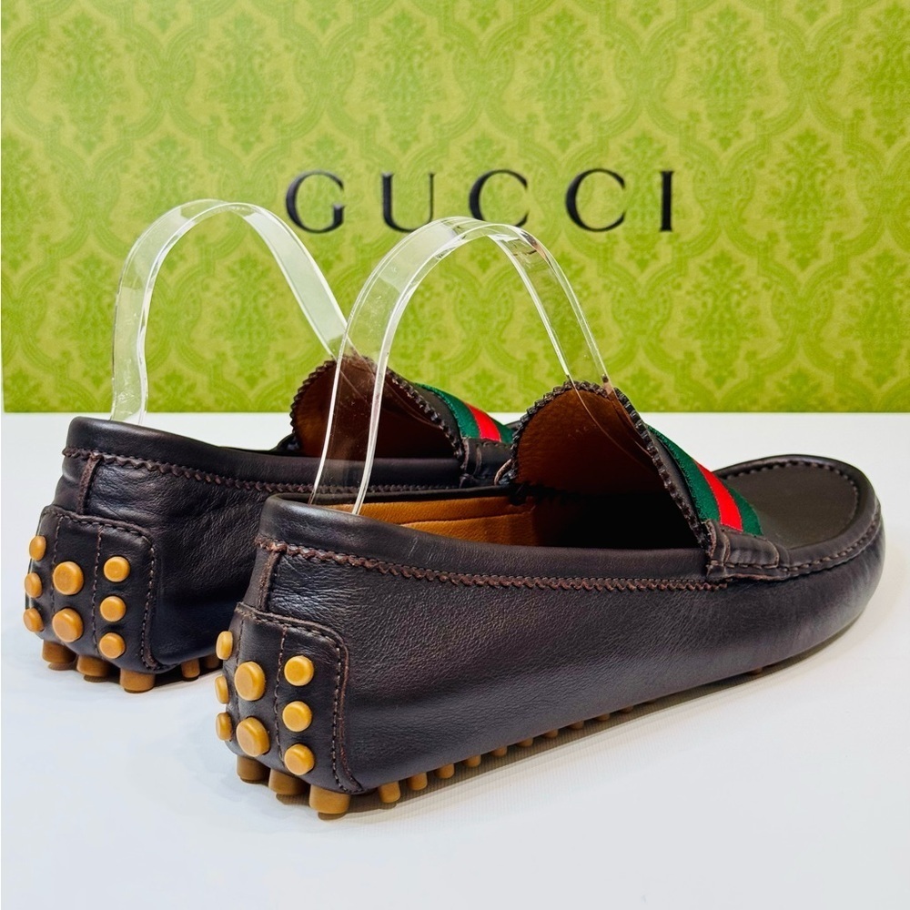 Men’s Gucci Web Accent Leather Drivers Moccasin Dark Brown Size 8.5 New no Box! - Picture 12 of 16